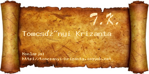 Tomcsányi Krizanta névjegykártya